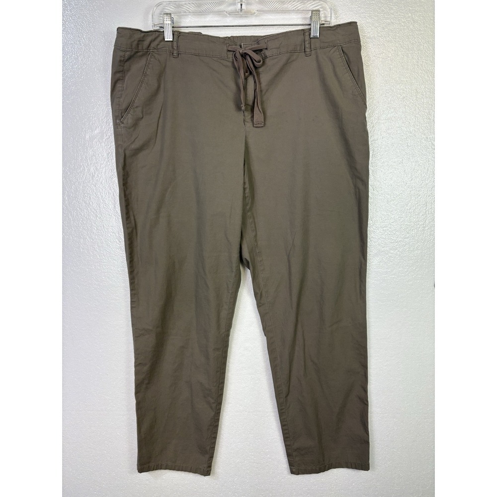 Liz Claiborne Pants Womens Sz 16 Plus Khaki Gray Drawstring Zip Straight leg Mod